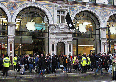 Customers queuing for Apple Store UK