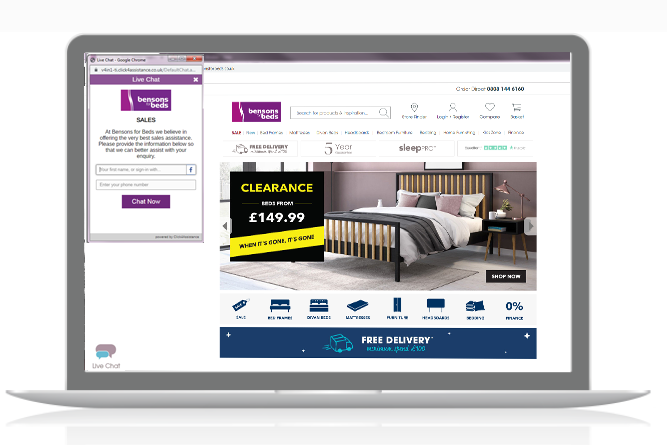 Bensons for Beds increase sales with live chat website software