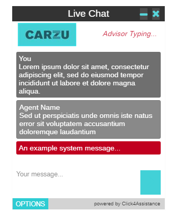 Carzu's dialogue window provided by the UK's best live chat provider