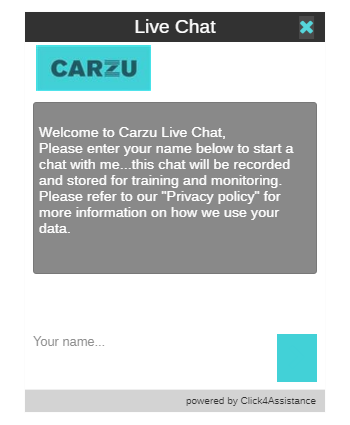 Carzu's Prechat form provided by the UK's best live chat provider