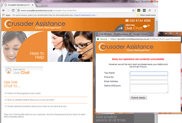 Crusader Assistance's Chat for Website Page