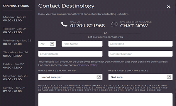 destinology chat for website prechat