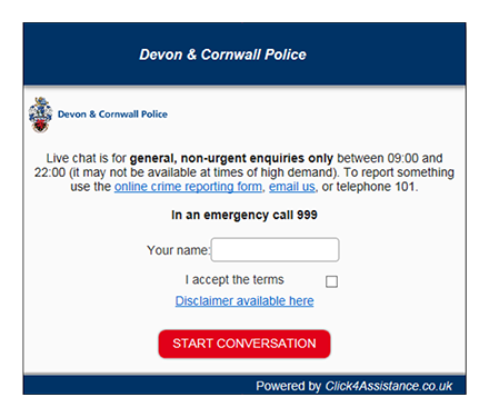 Devon and Cornwall Police us best live chat system in the UK