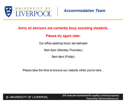 University of Liverpool's Chat on Your Website Window