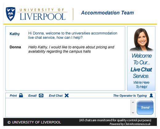 University of Liverpool, best live chat dialogue window