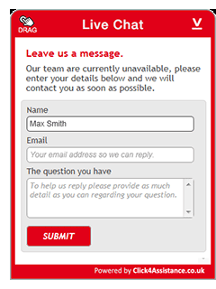 Click4Assistance chat box for website callback form