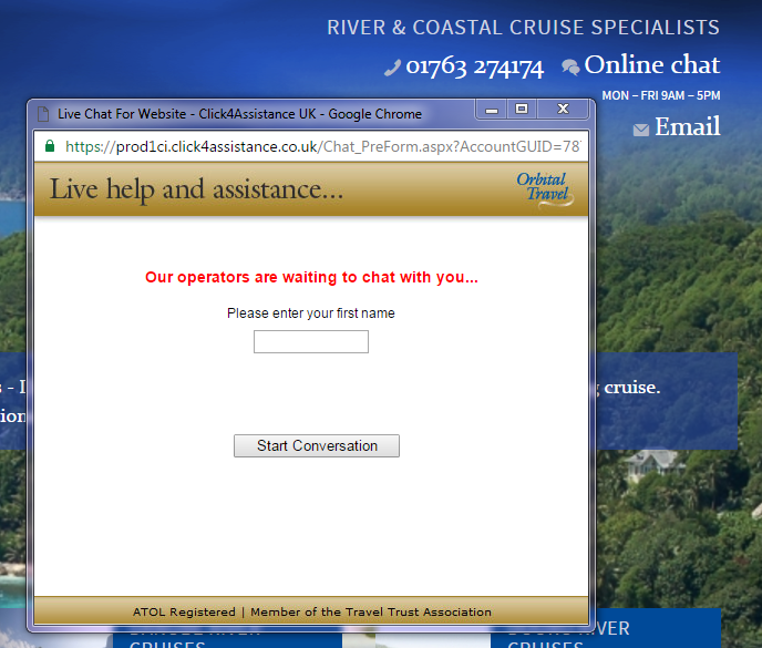 Orbital Travel use chat on your website tool