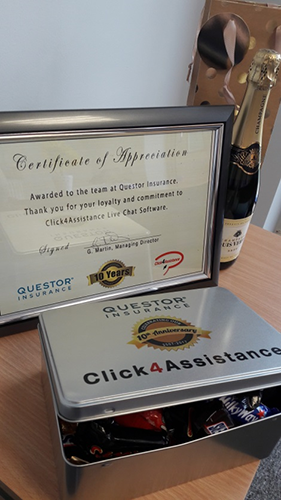 Presents for Questor Insurance using chat on your website software 