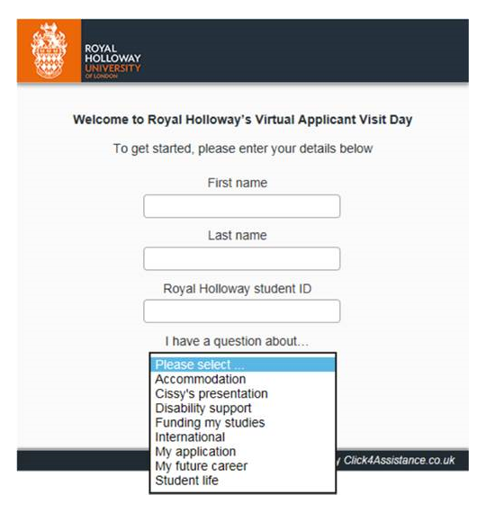 Royal Holloway's best Live chat window