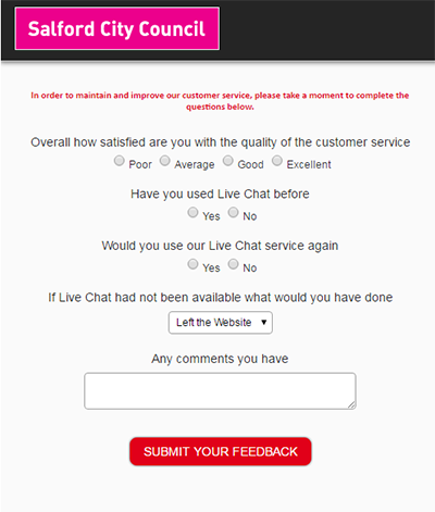 Salford city council chat on your website survey 
