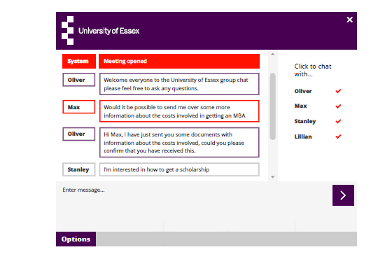 University of Essex uses live chat software and meeting rooms to support international students