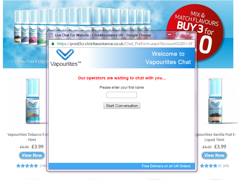 Vapourlites support customers with chat for website software